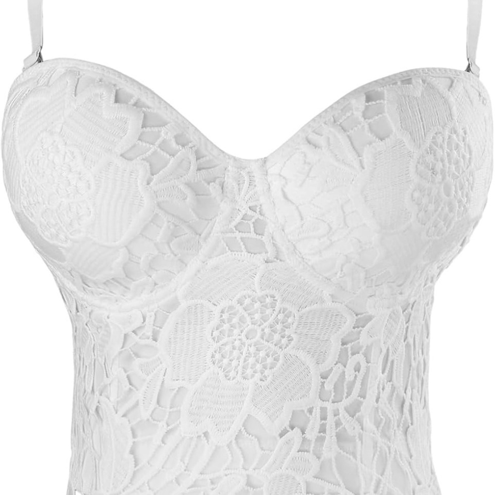 Elegant White Lace Bustier or goth floral corset